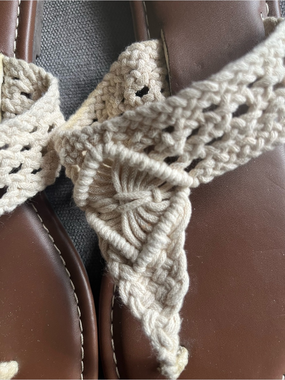 Women’s Crochet Toe-Post Sandals — Cream/Brown - Picture 4 of 4